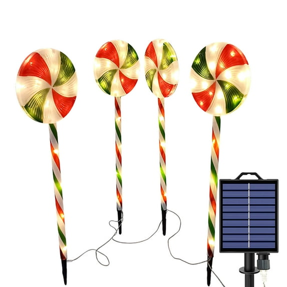 EUDIDV Xmas Decorative Lights 4 Pack Christmas Solar Lights Outdoor, 80LED Lollipop Peppermint Lights, Candy Cane Christmas Decorations With Warm For Xmas Holiday Patio Yard Festive String Lights
