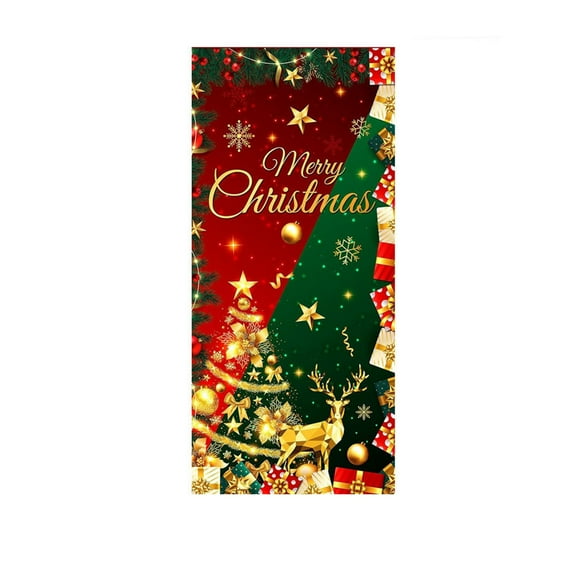 EUDIDV Xmas Ornaments Christmas Front Door Decoration New Printed Santa Door Merry Christmas Indoor Outdoor Front Door Party Supplies Festive Supplies