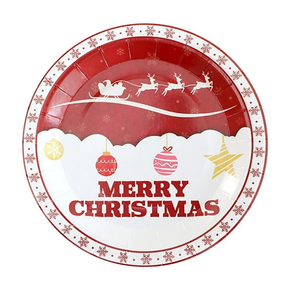 EUDIDV Xmas Ornaments Disposable Painted Paper Plates For Christmas Parties Water Proof Oil Draining Thickened Sturdy Plant Based Pulp Festive Supplies