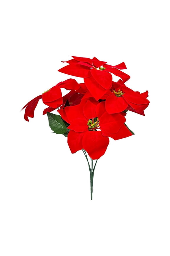 Xmas Tree Decor 1PC Simulated Poinsettia 7 Red Christmas Flowers Bouquet Decoration Artificial Flowers Suitable For Christmas Home Decoration Christmas Products