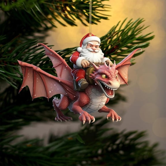 EUDIDV Xmas Tree Decor Christmas Decorations Santa Claus With Blue Dragon Ornaments For Christmas Tree Hanging Cute Acrylic Christmas Pendants Dinosaur Party New Year Supplies Holiday Hanging Decor