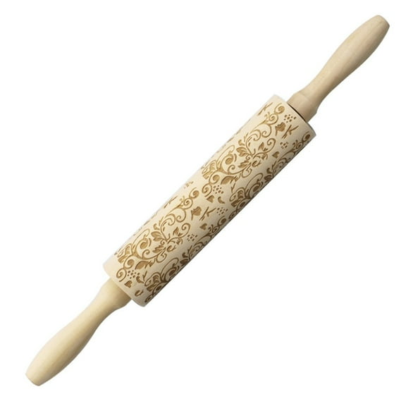 EUDIDV Xmas Tree Decor Christmas Rolling Pin Engraved Carved Wood Embossed Rolling Pin Kitchen Tool Christmas Products