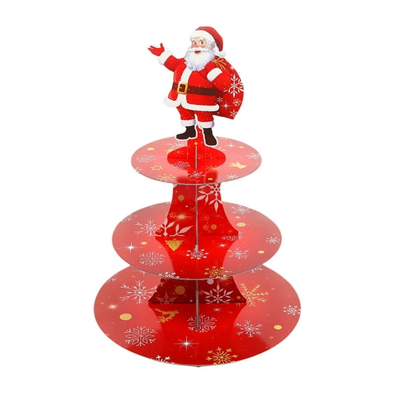 EUDIDV Xmas Tree Decor Father Christmas Multi Tier Cake Stand Three Tier Birthday Cake Treat Display Stand Paper Tray Party Supplies Party Home Decoration Tray Christmas Ornaments