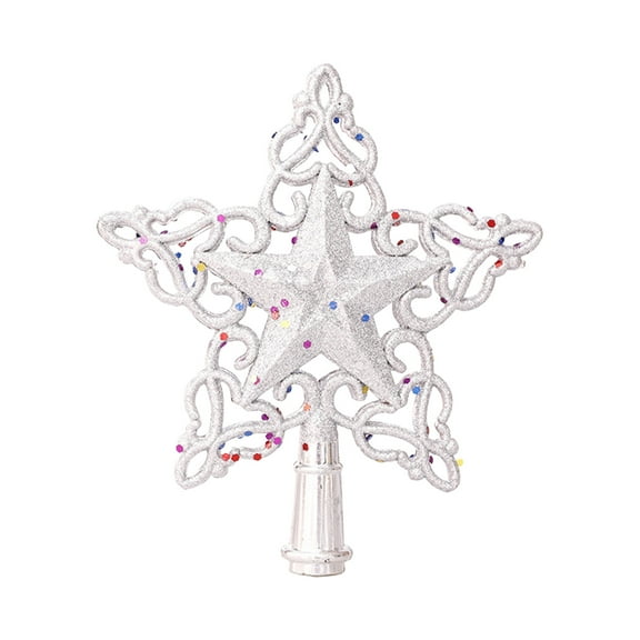 EUDIDV Xmas Tree Decor New Christmas Tree Top Star Plastic Hollow Glitter Powder Decoration Christmas Tree Five-pointed Star Snowflake Five-pointed Star Christmas Ornaments