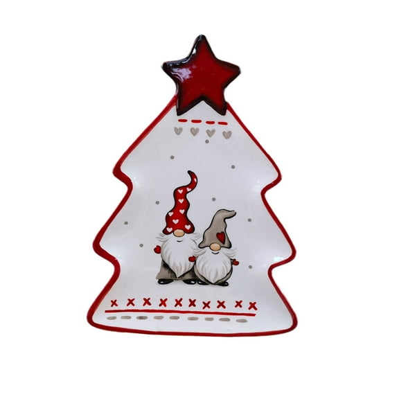 EUDIDV Xmas Tree Decor Three Dimensional Hand Painted Crossborder Santa Claus Pines Tree Shaped Ceramic Plates Breakfast Plates Dessert Snack Plates Christmas Tableware Christmas Ornaments