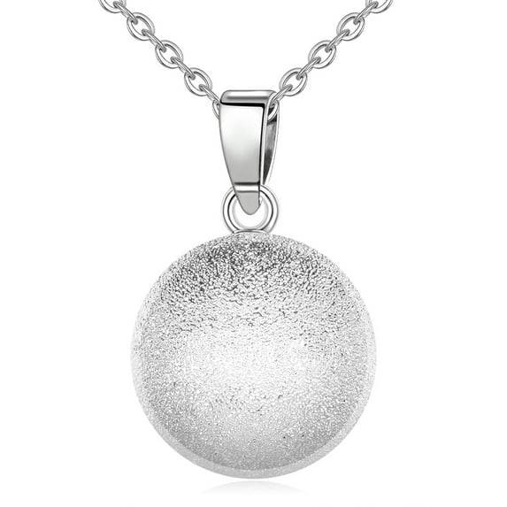 EUDORA Harmony Bola Chime Ball Necklace for Pregnancy mom-to-be, Elegant Nail-Sand Finished Maternity Bell Gifts for Mother Wife Daughter, llamador de Angeles, 30 & 45 inch Chain - Silver
