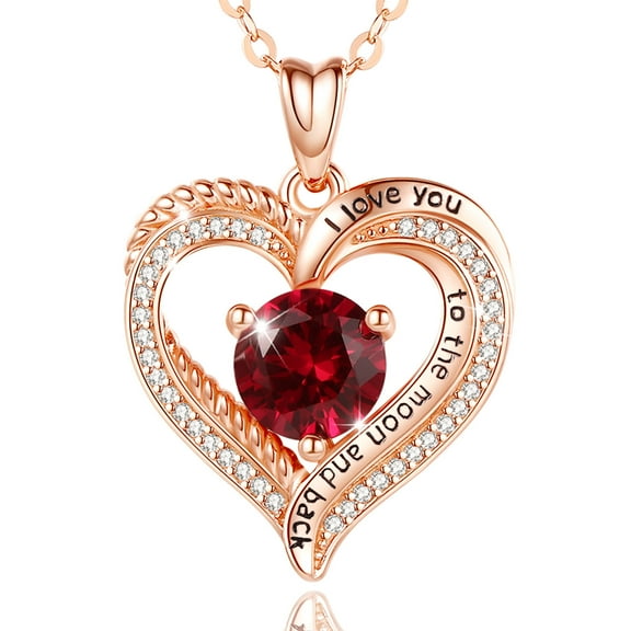 EUDORA Sterling Silver Birthstone Necklaces for Women, Rose Gold January Birthday Gift I Love You to the Moon and Back Pendant Jewelry, Gifts for Sister Daughter Mom, Jan Garnet