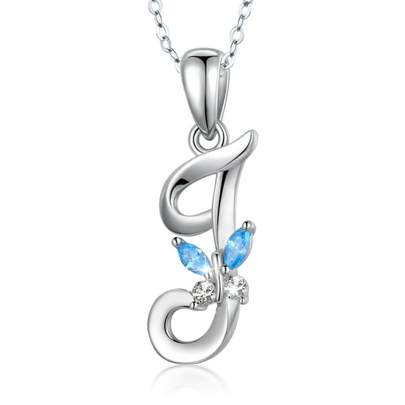 EUDORA Sterling Silver J Initial Necklaces with Blue Butterfly, Script Letter Alphabet Pendant Jewelry Gift for Women, Mother, 18 inch Chain