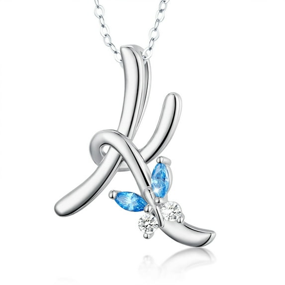 EUDORA Sterling Silver K Initial Necklaces with Blue Butterfly, Script Letter Alphabet Pendant Jewelry Gift for Women, Mother,18 inch Chain