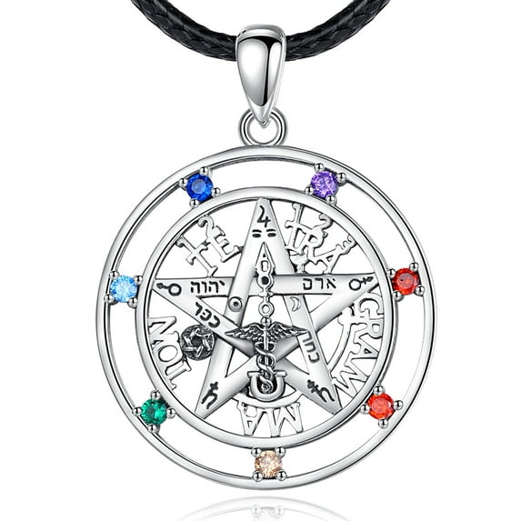 EUDORA Sterling Silver Pentagram Tetragrammaton Chakra Amulet Protection Pentacle Star Pendant Necklaces, Wiccan Gift for Women Man, 24” Cord