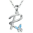 thumbnail image 1 of EUDORA Sterling Silver R Initial Necklaces with Blue Butterfly, Script Letter Alphabet Pendant Jewelry Gift for Women, Friends, 18 inch Chain, 1 of 10