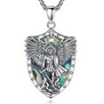 thumbnail image 1 of EUDORA Sterling Silver St Michael Necklace for Women Men, Abalone Shell Archangel Saint Michael Shield Protection Pendant, Talisman Amuletos de Proteccion Amulet Jewelry Gift for Dad, 24" Chain, 1 of 9