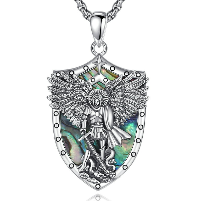EUDORA Sterling Silver St Michael Necklace for Women Men EUDORA Sterling Silver St Michael Necklace for Women Men