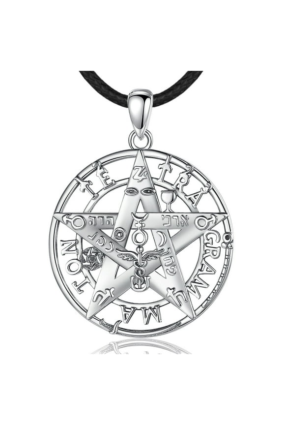 Sterling Silver Tetragrammaton Amuleto de Proteccion for Mens, Tetragrammaton Pendant Necklace Pentagram Pentacle Amulate Talisman Wiccan Jewelry Witchy Gifts for Women Pagan，24" Cord
