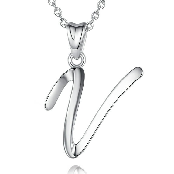 EUDORA Sterling Silver V Initial Necklaces, Script Letter Alphabet Pendant Jewelry Gift for Women, Sister, 18 inch Chain