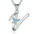 thumbnail image 1 of EUDORA Sterling Silver V Initial Necklaces with Blue Butterfly, Script Letter Alphabet Pendant Jewelry Gift for Women, Sister, 18 inch Chain, 1 of 10