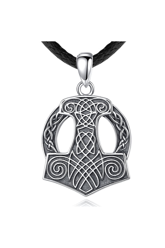 Sterling Silver Viking Celtic Hammer Necklace for Women Men, Norse Amulet Energy Vintage Pendant Jewelry Gift Husband, Son 24" Cord