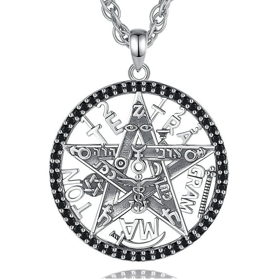 EUDORA Tetragrammaton Amuleto de Proteccion Plata 925 Silver for Women Mens, Pentagram Jewelry Pentacle Tetragrammaton Amulate Talisman Witchy Gifts for Pagan, 24" Chain