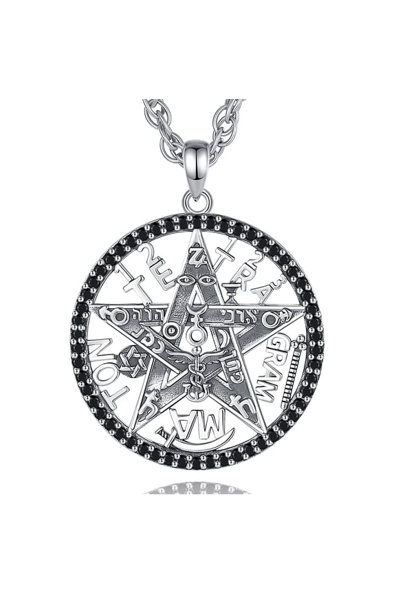 Tetragrammaton Amuleto de Proteccion Plata 925 Silver for Women Mens, Pentagram Jewelry Pentacle Tetragrammaton Amulate Talisman Witchy Gifts for Pagan, 24" Chain