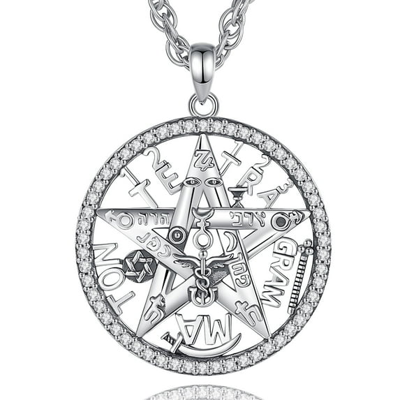 EUDORA Tetragrammaton Amuleto de Proteccion Plata 925 Silver for Women Mens, Pentagram Jewelry Pentacle Tetragrammaton Amulate Talisman Witchy Gifts for Pagan, 24" Chain