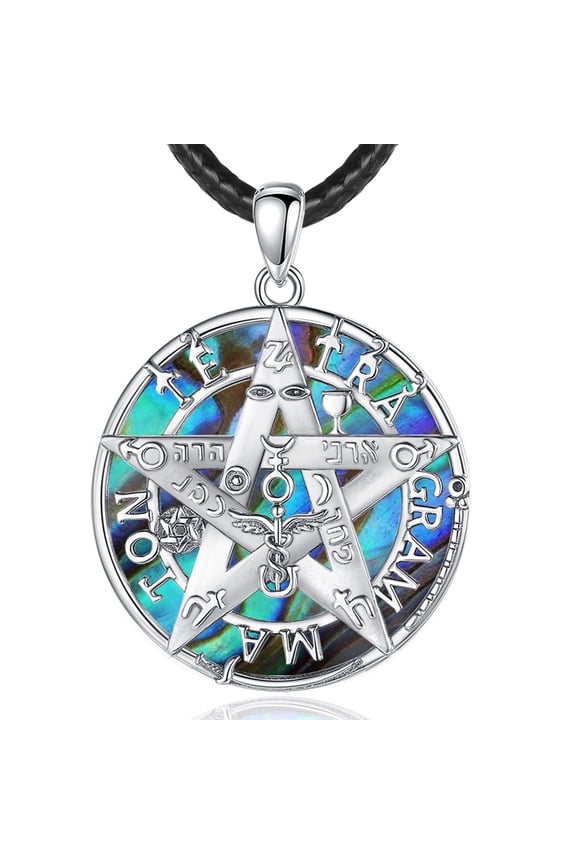Tetragrammaton Amuleto de Proteccion Tetragrammaton Abalone Shell Necklace for Mens, Pentagram Jewelry Pentacle God Name Amulet Spiritual Gifts for Women, 24" Cord