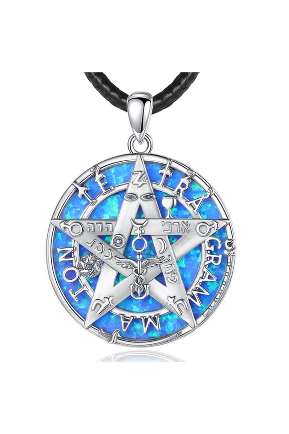 Tetragrammaton Amuleto de Proteccion Tetragrammaton Blue Opal Necklace for Mens, Pentagram Jewelry Pentacle God Name Amulet Spiritual Gifts for Women, 24" Cord
