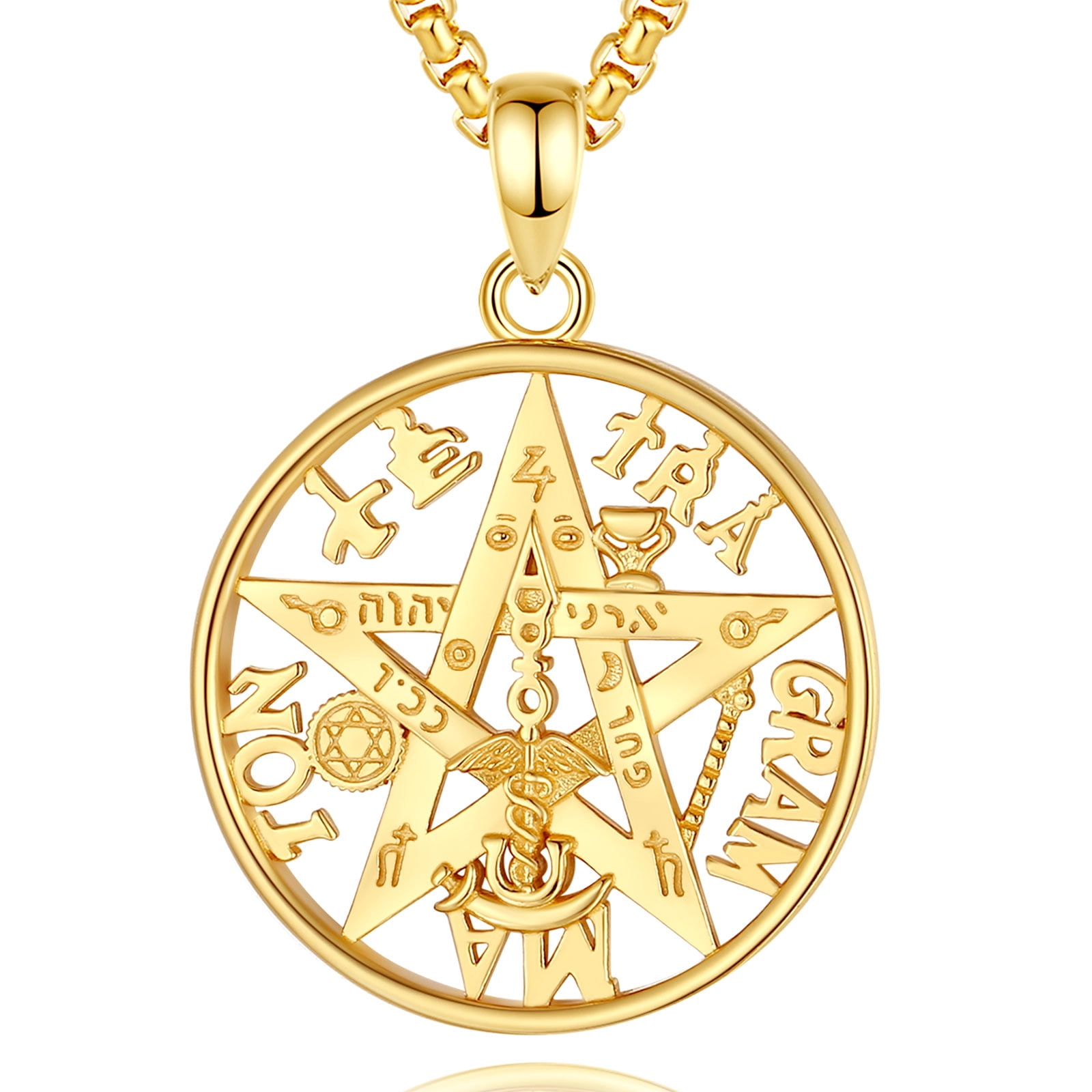 Gold Stainless Steel Five-Pointed Star Pentagram Pendant Necklace For Men – With 22-Inch Chain