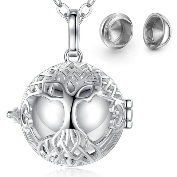 EUDORA Tree of Life Vintage Human Pet Dog Cat Urn Necklace for Ashes, Cremation Jewelry Pendant for Loss of Loved One Keepsake Memorial Sympathy Gifts for Women Men Son - Silver Ball & 24 inch Chain