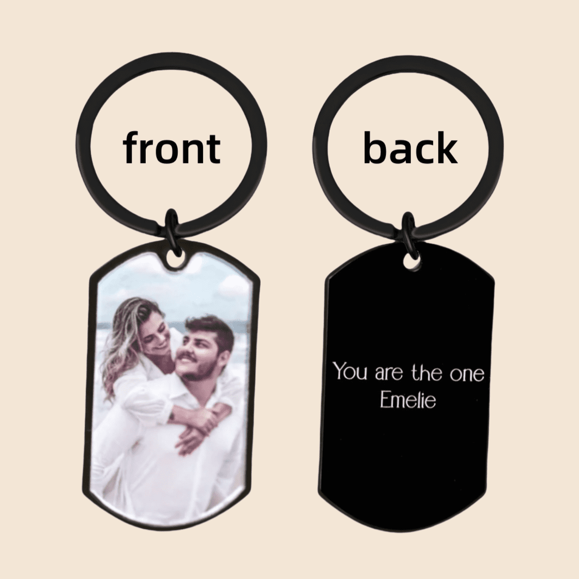 EUEAVAN Black Custom Photo Couple Keychain Personalized Cat Dog ID tag Pendant Key chain Customized Engraved Photo Gift