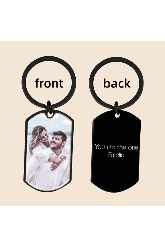 Black Custom Photo Couple Keychain Personalized Cat Dog ID tag Pendant Key chain Customized Engraved Photo Gift