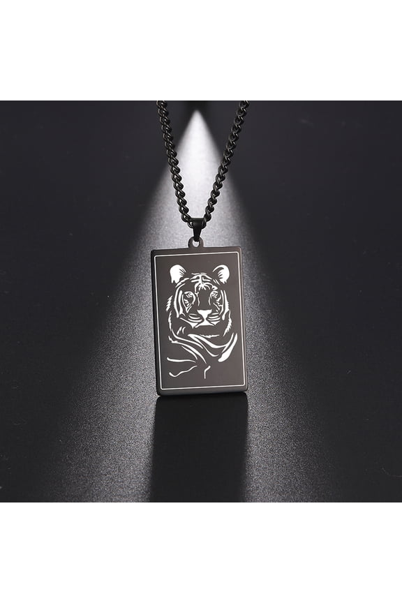 Black Tiger Head Pendant Stainless Steel Necklace Jewelry