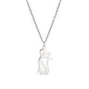 EUEAVAN Cat Pendant Necklace Stainless Steel Jewelry Silver