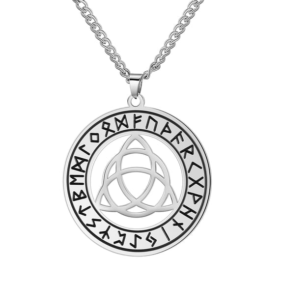 EUEAVAN Celtic Trinity Rune Pendant Necklace Stainless Steel Jewelry Black+Silver