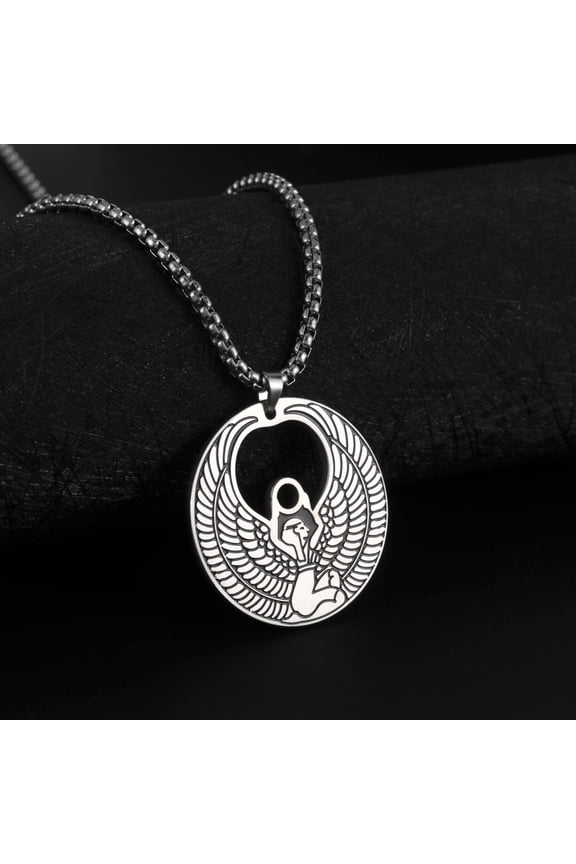 Egyptian Goddess Isis Pendant Necklace Stainless Steel Box Chain Amulet Jewelry Gift