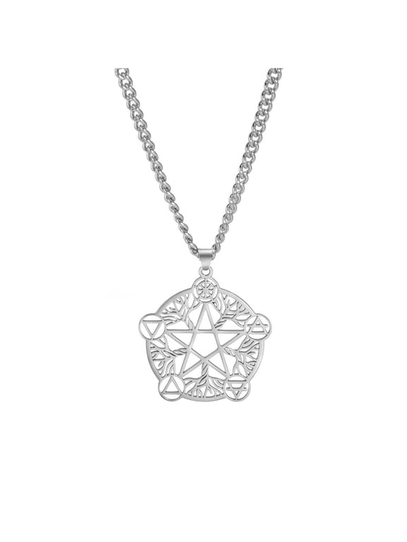 Five-pointed Star Element Symbol Pendant Necklace Stainless Steel Pagan Jewelry Gift Silver