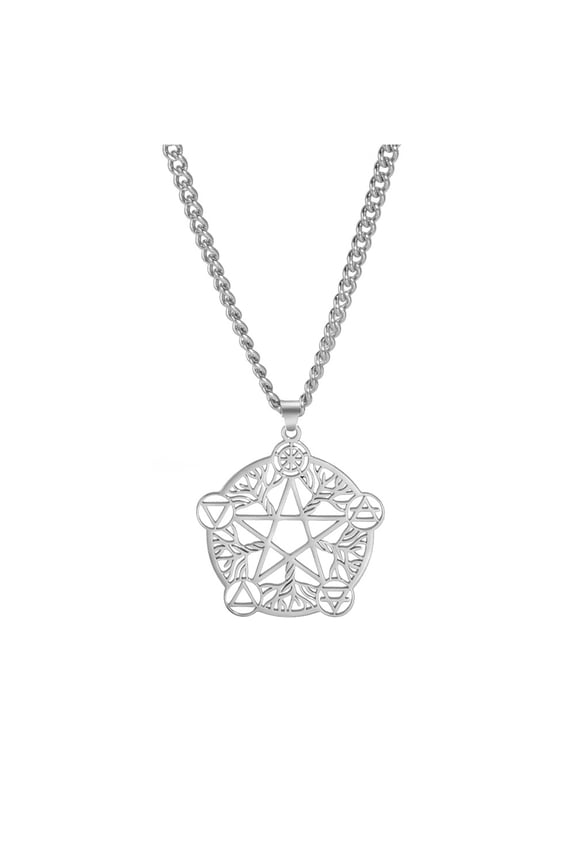 Five-pointed Star Element Symbol Pendant Necklace Stainless Steel Pagan Jewelry Gift Silver