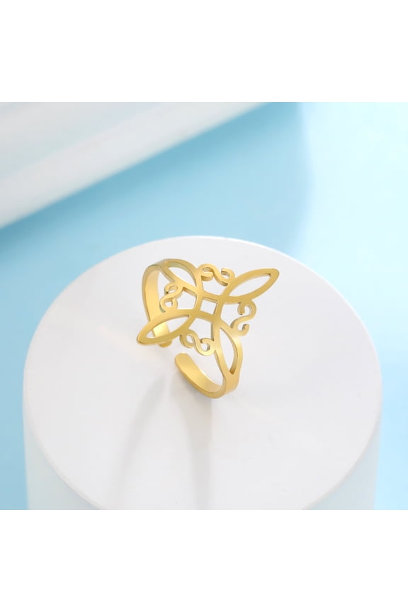 Gold Celtic Witch Knot Open Ring Stainless Steel Adjustable Open Finger Rings Jewelry Gift