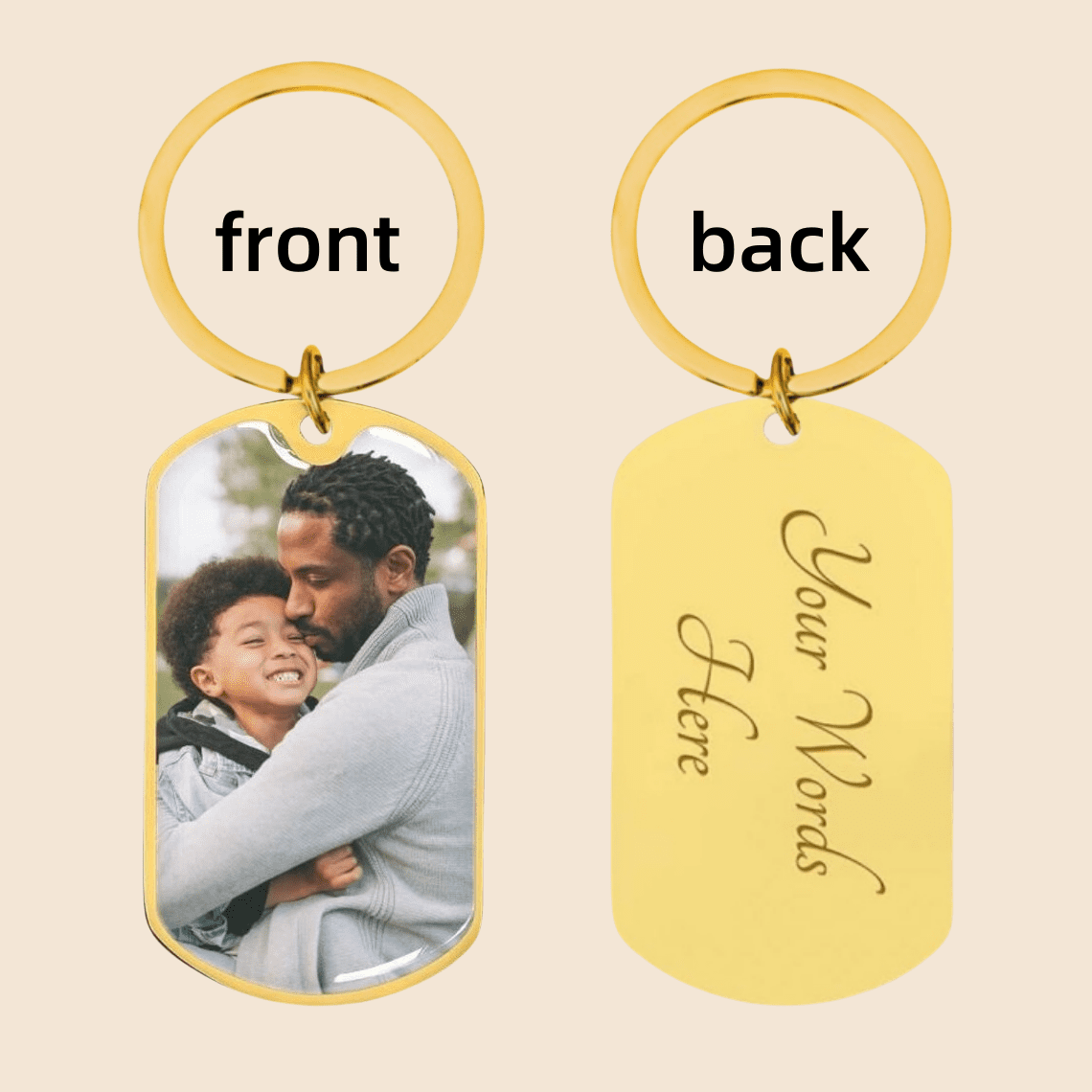 EUEAVAN Gold Custom Photo Couple Keychain Personalized Cat Dog ID tag Pendant Key chain Customized Engraved Photo Gift