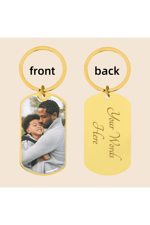 Gold Custom Photo Couple Keychain Personalized Cat Dog ID tag Pendant Key chain Customized Engraved Photo Gift