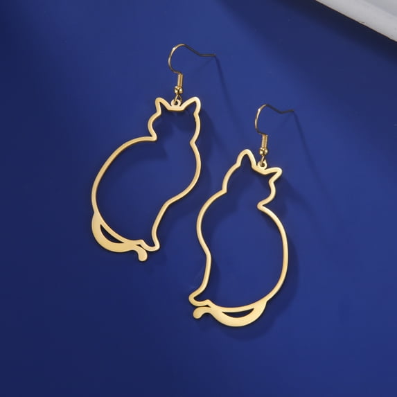 EUEAVAN Gold Cute Cat Kitten Earrings for Women Stainless Steel Animal Drop Earrings Jewelry