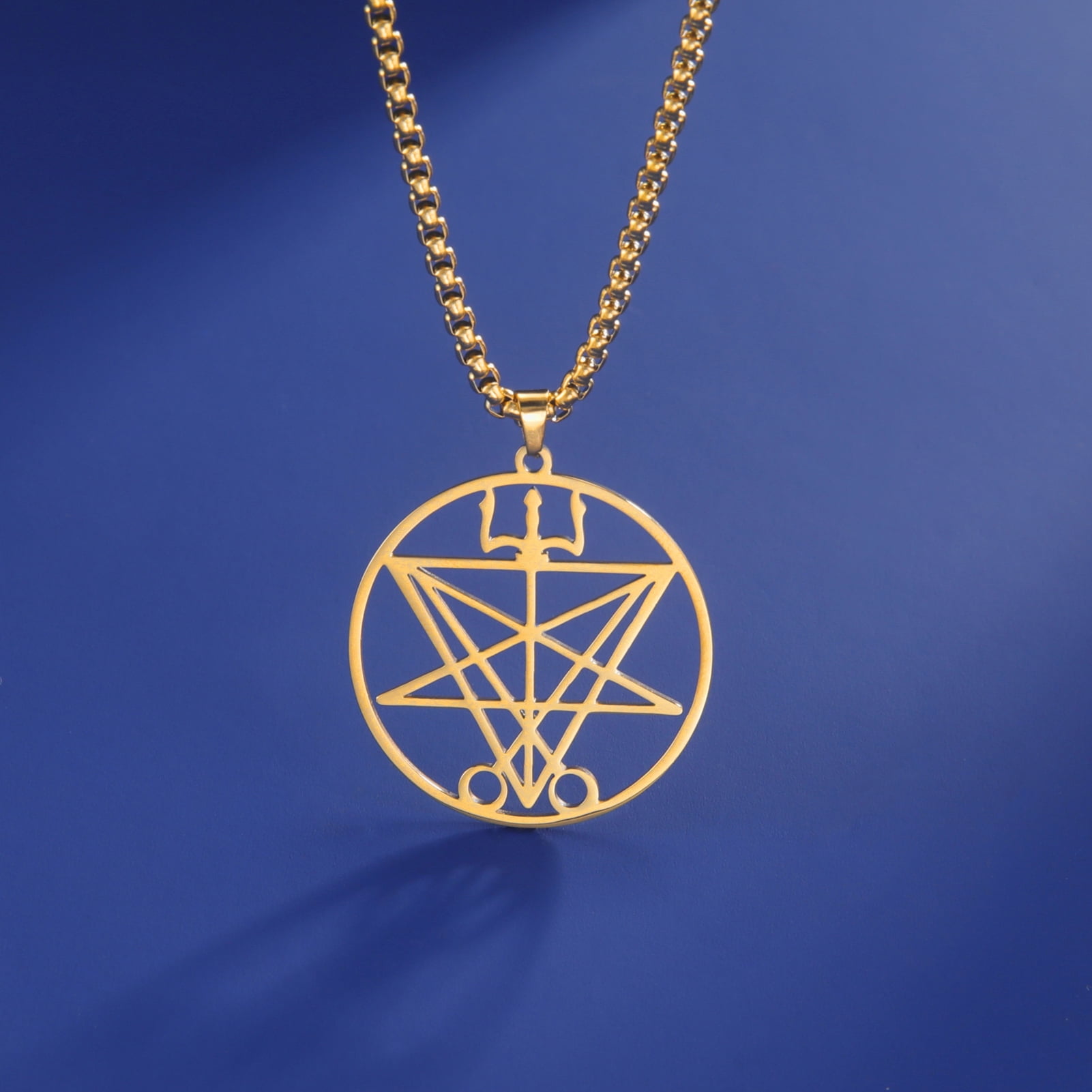 EUEAVAN Gold Demon Symbol Pendant Necklace Stainless Steel Box Chain ...