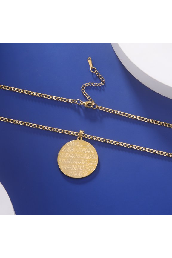 Gold Horizontal Inscription Pendant Necklace Stainless Steel Jewelry