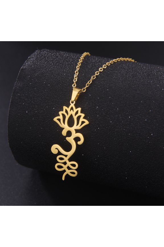 Gold Lotus Hand Pendant Necklace Stainless Steel Jewelry