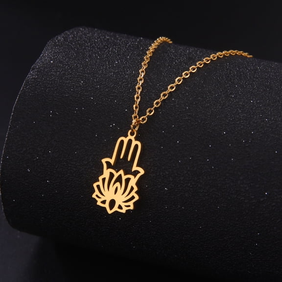 EUEAVAN Gold Lotus Hand Pendant Necklace Stainless Steel Jewelry