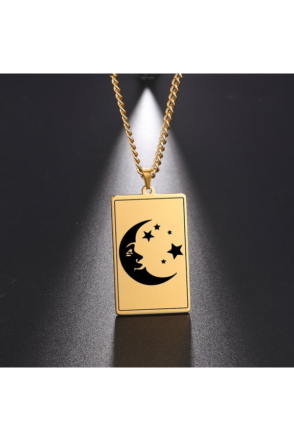 Gold Moon Star Pendant Stainless Steel Necklace Jewelry