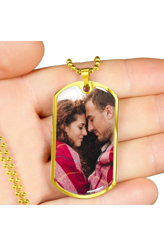 Gold Personalized Picture Necklace for Men Engraved Photo Necklace with Text Photo Dog Cat Tag Necklace Anniversary Gift