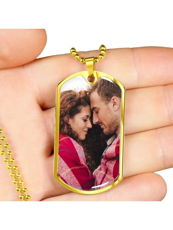 Gold Personalized Picture Necklace for Men Engraved Photo Necklace with Text Photo Dog Cat Tag Necklace Anniversary Gift