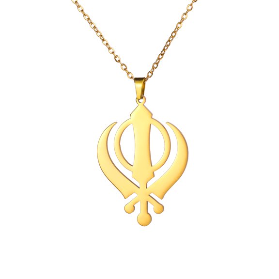 EUEAVAN Gold Sikhism Khanda Pendant Necklace Stainless Steel Religious Amulet Jewelry Gift