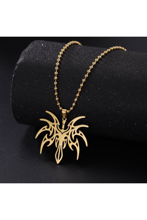 Gold Sword Pendant Necklace Stainless Steel Bead Chain Jewelry