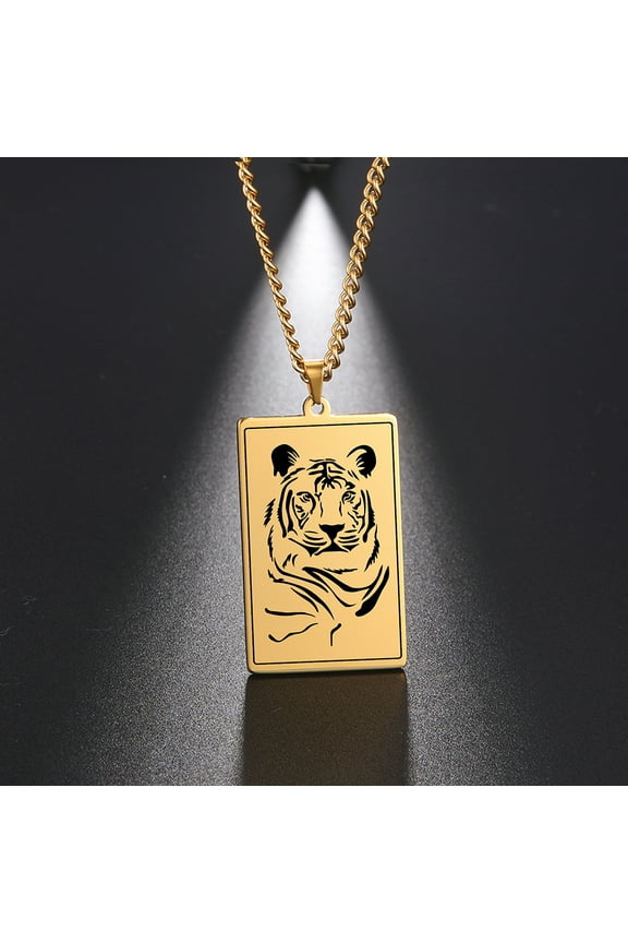 Gold Tiger Head Pendant Stainless Steel Necklace Jewelry